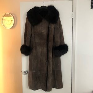 Fur trimmed shearling coat